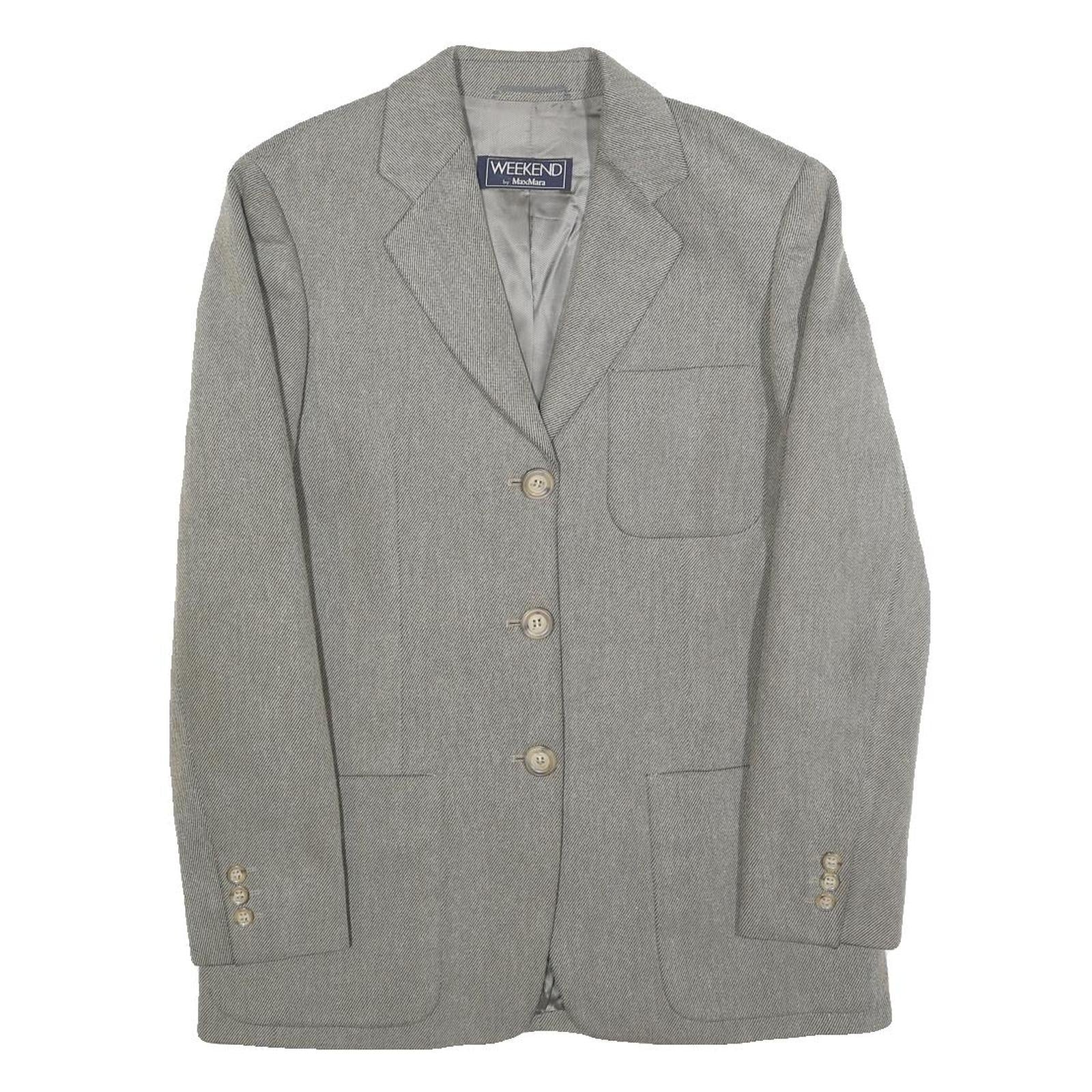 WEEKEND MAX MARA Womens Grey Wool Blend Blazer Jacket UK 10 Herringbone Button
