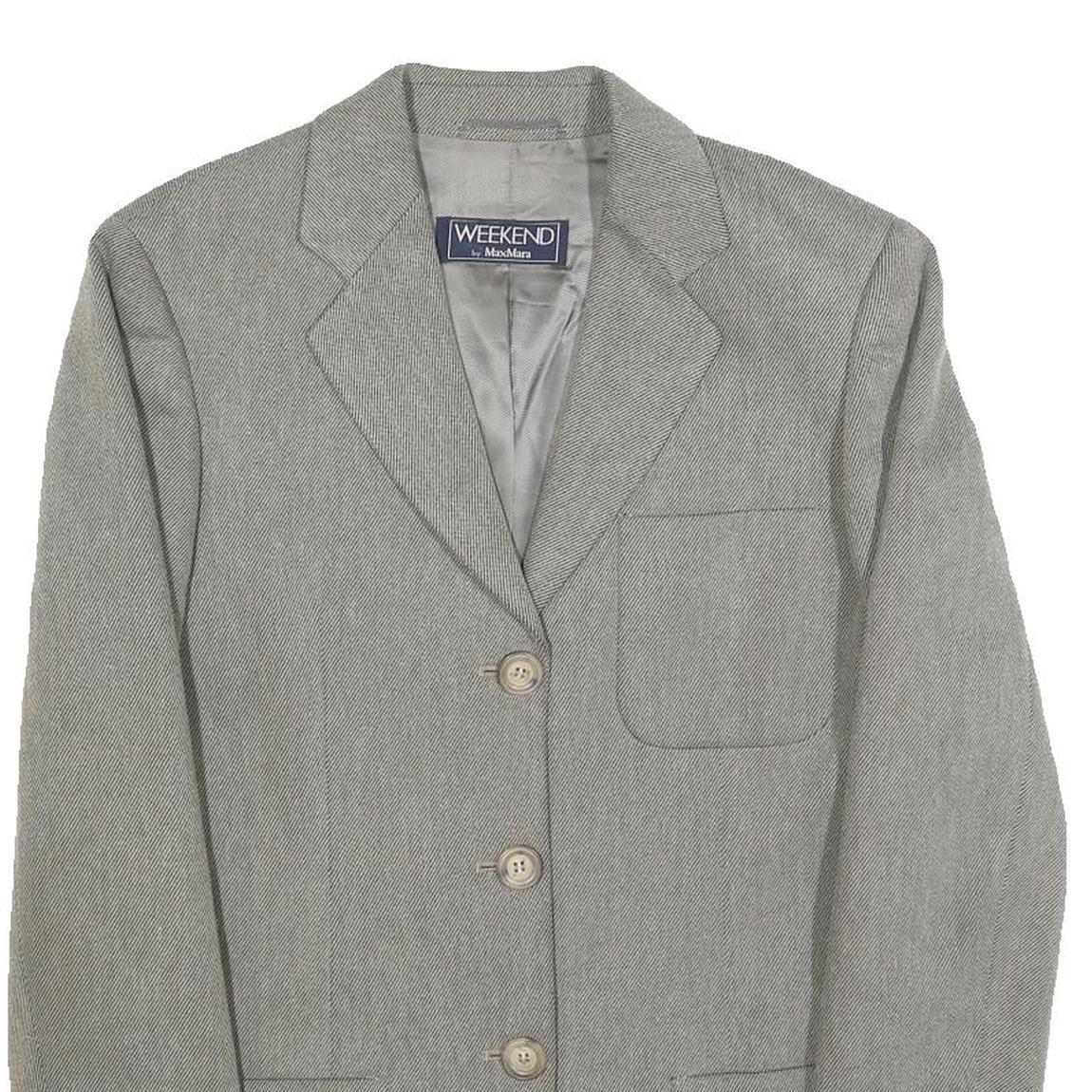 WEEKEND MAX MARA Womens Grey Wool Blend Blazer Jacket UK 10 Herringbone Button