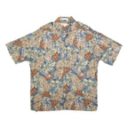 PIERRE CARDIN Mens Beige & Blue Leaf Print Shirt L Rayon Short Sleeve Casual