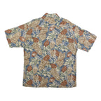 PIERRE CARDIN Mens Beige & Blue Leaf Print Shirt L Rayon Short Sleeve Casual