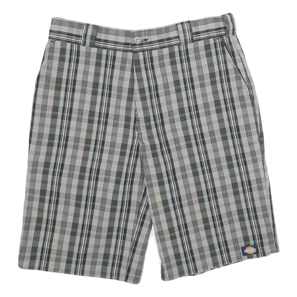 DICKIES Mens Shorts Grey Black Plaid M W32 Cargo Cotton Blend Casual