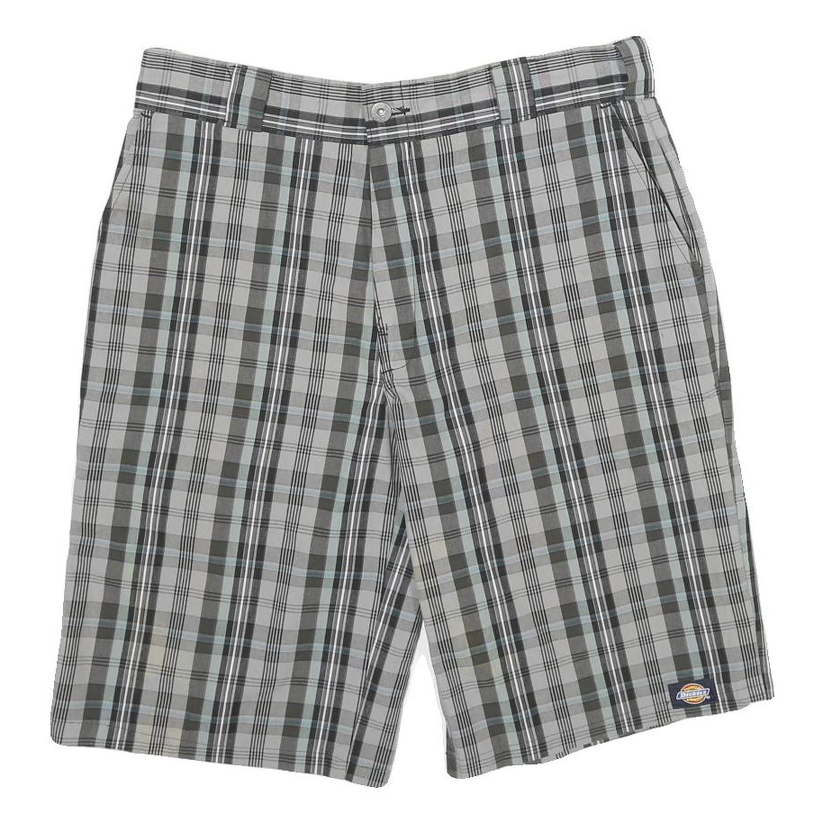 DICKIES Mens Shorts Grey Black Plaid M W32 Cargo Cotton Blend Casual