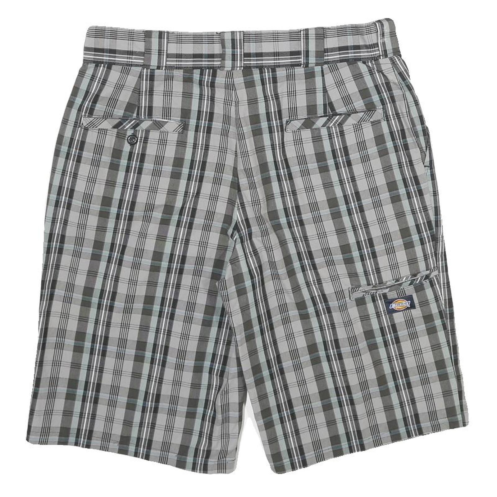 DICKIES Mens Shorts Grey Black Plaid M W32 Cargo Cotton Blend Casual