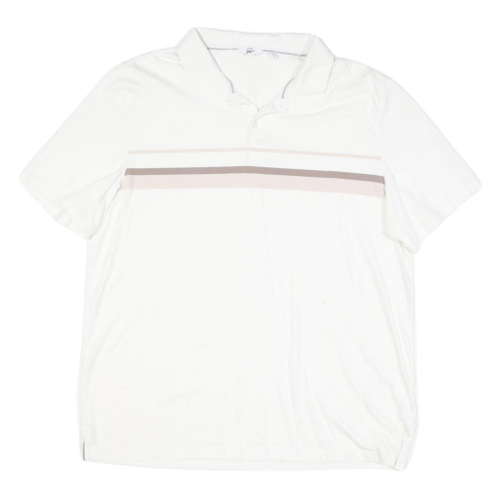 CALVIN KLEIN Mens White & Taupe Stripe Short Sleeve Polo Shirt XL Casual
