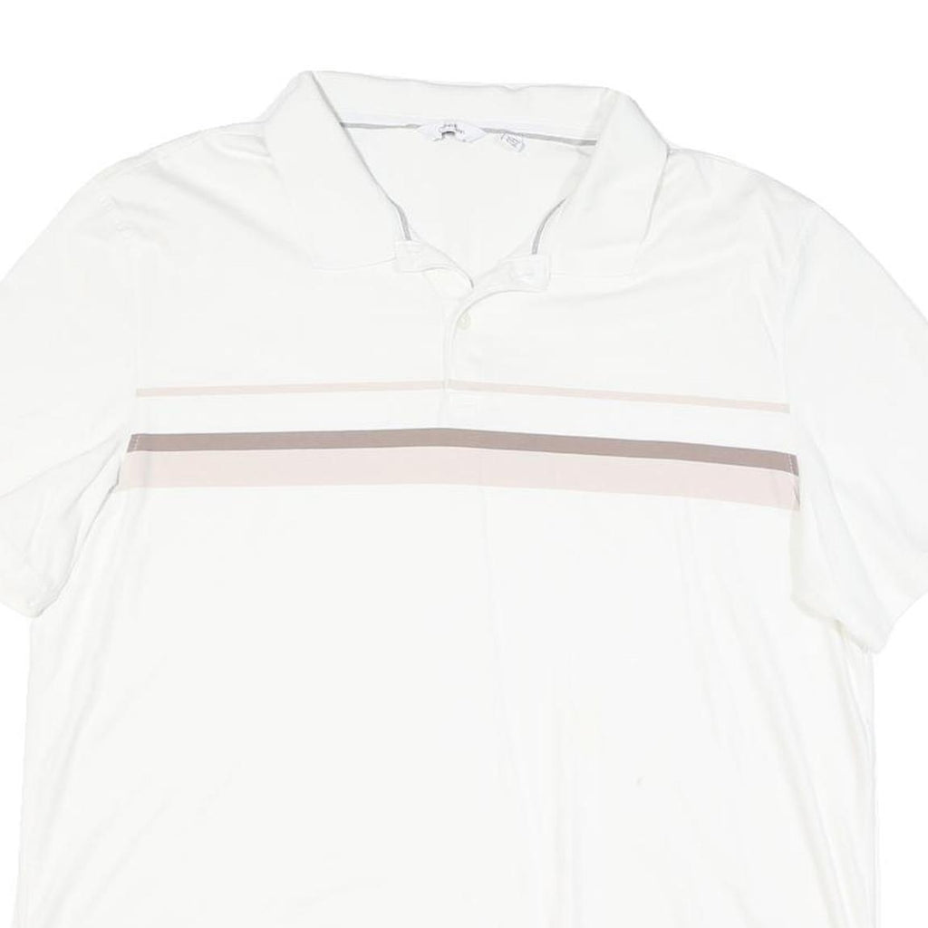 CALVIN KLEIN Mens White & Taupe Stripe Short Sleeve Polo Shirt XL Casual