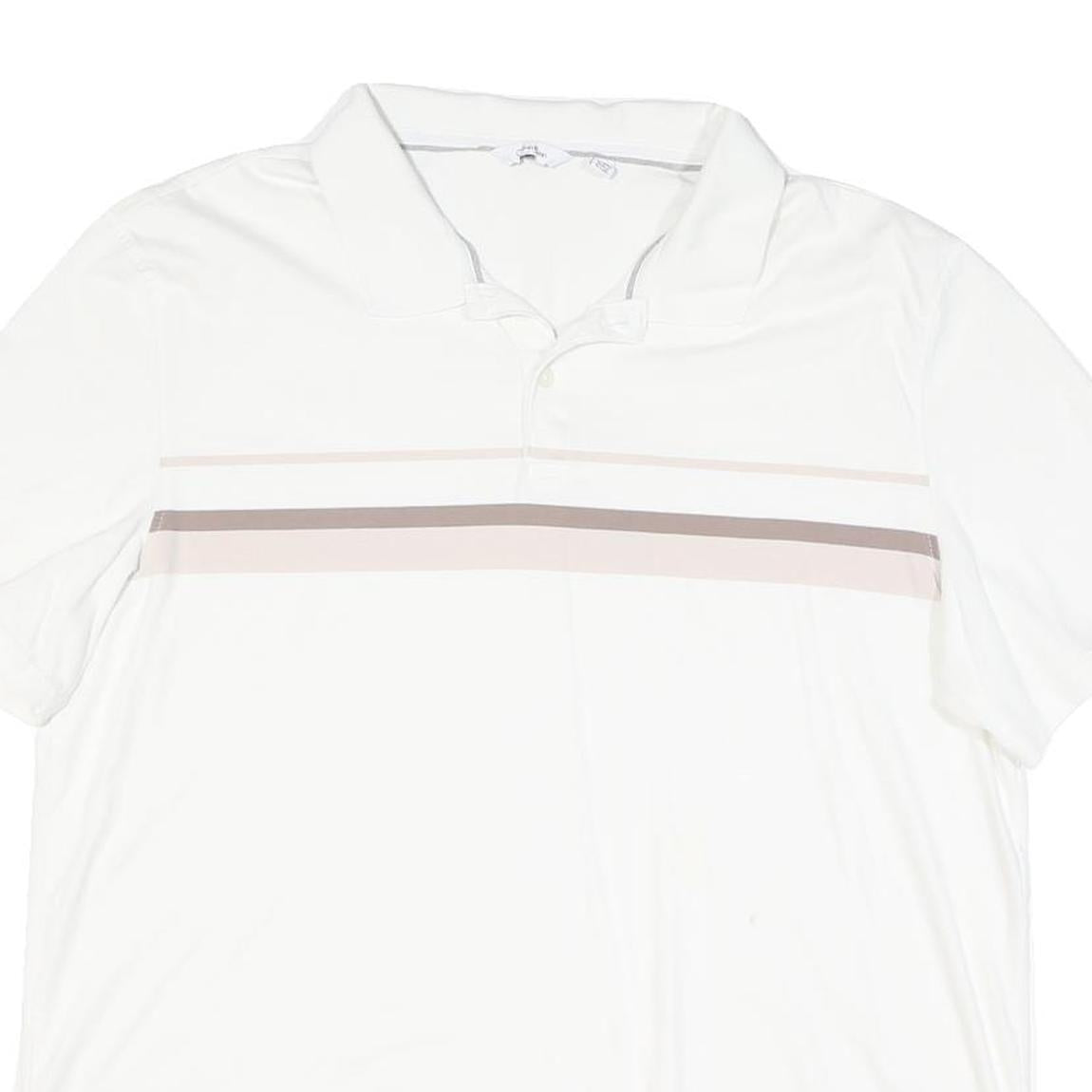 CALVIN KLEIN Mens White & Taupe Stripe Short Sleeve Polo Shirt XL Casual