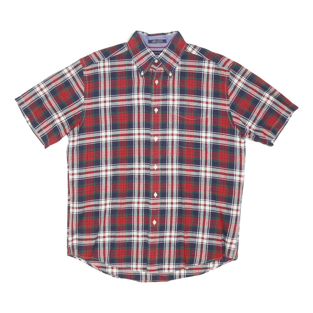 TOMMY HILFIGER Mens Red Blue White Check Shirt M Button-Down Cotton Blend
