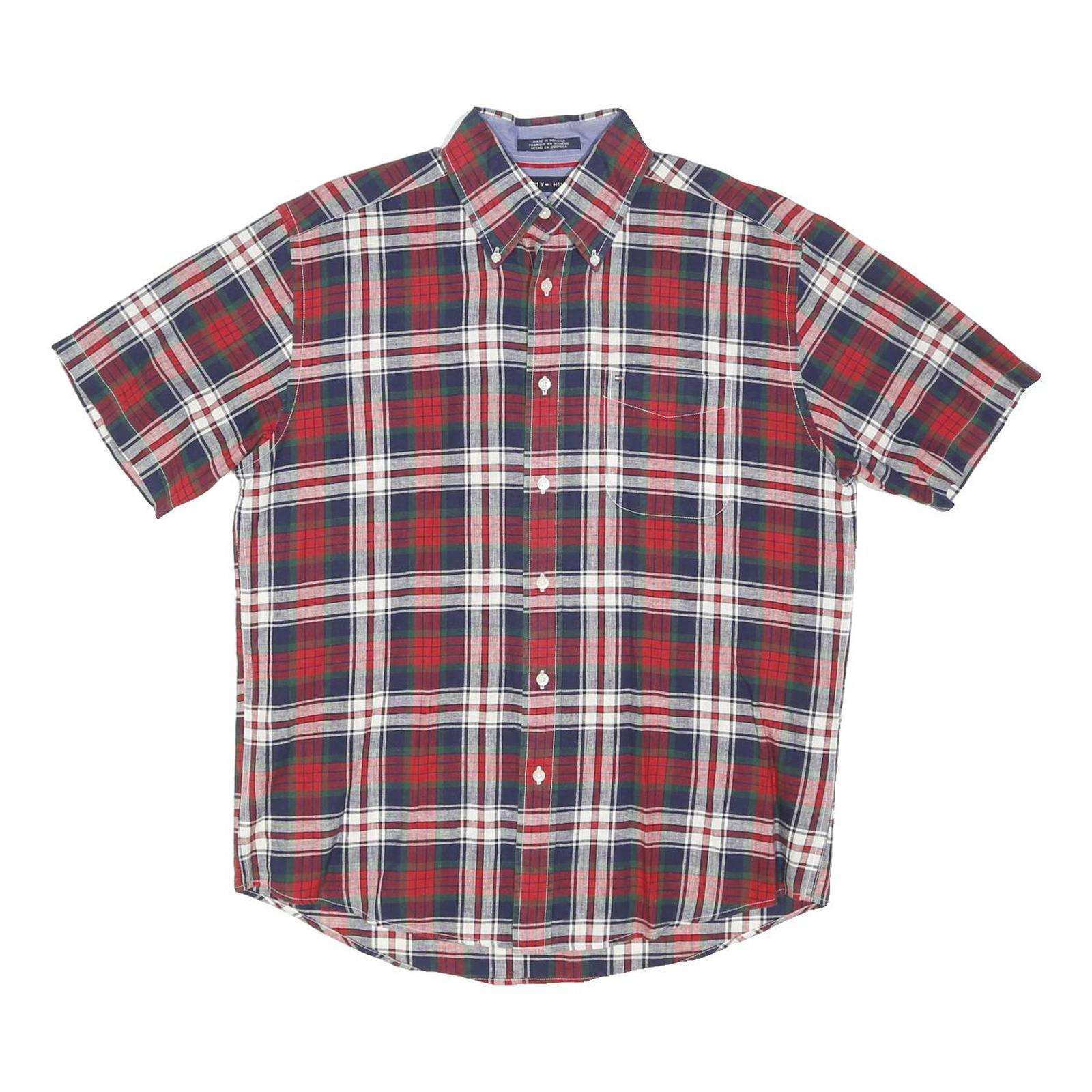 TOMMY HILFIGER Mens Red Blue White Check Shirt M Button-Down Cotton Blend