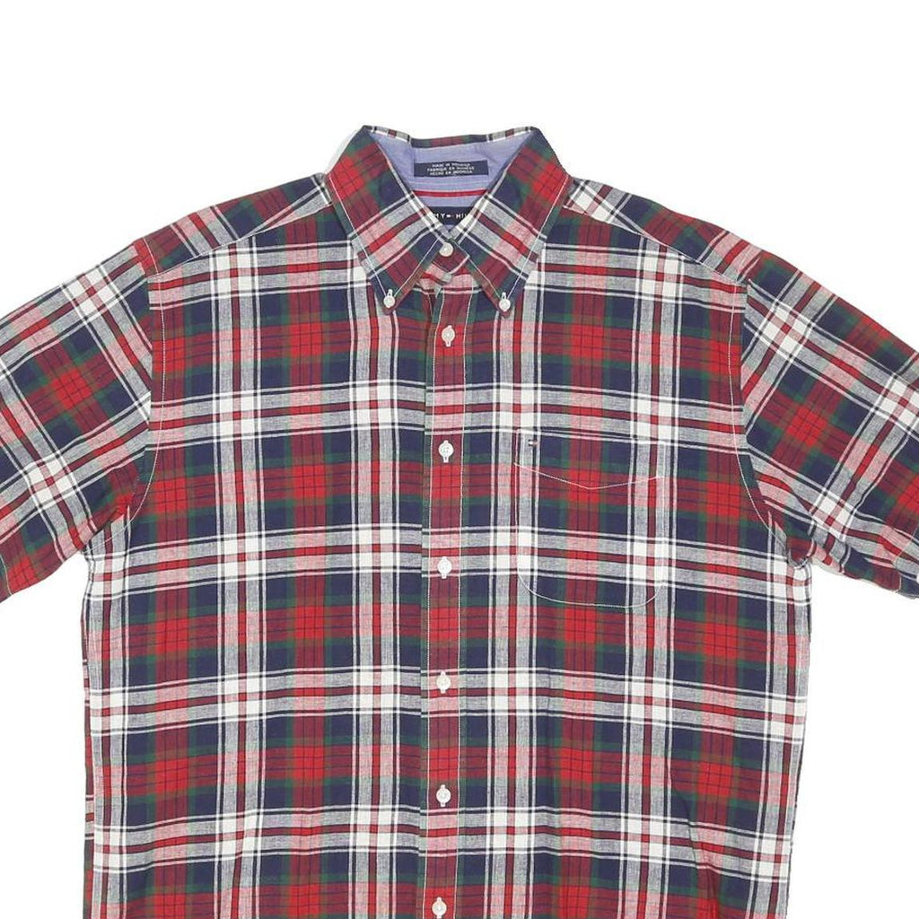 TOMMY HILFIGER Mens Red Blue White Check Shirt M Button-Down Cotton Blend