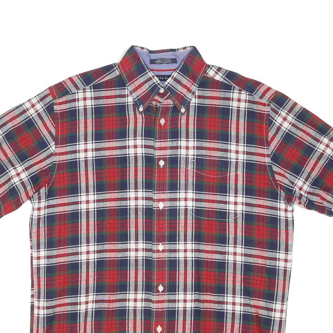 TOMMY HILFIGER Mens Red Blue White Check Shirt M Button-Down Cotton Blend