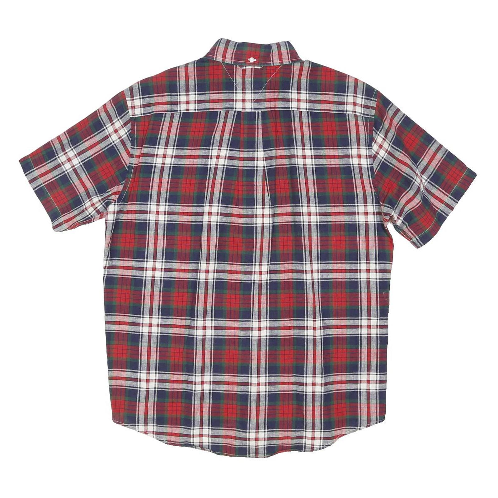 TOMMY HILFIGER Mens Red Blue White Check Shirt M Button-Down Cotton Blend