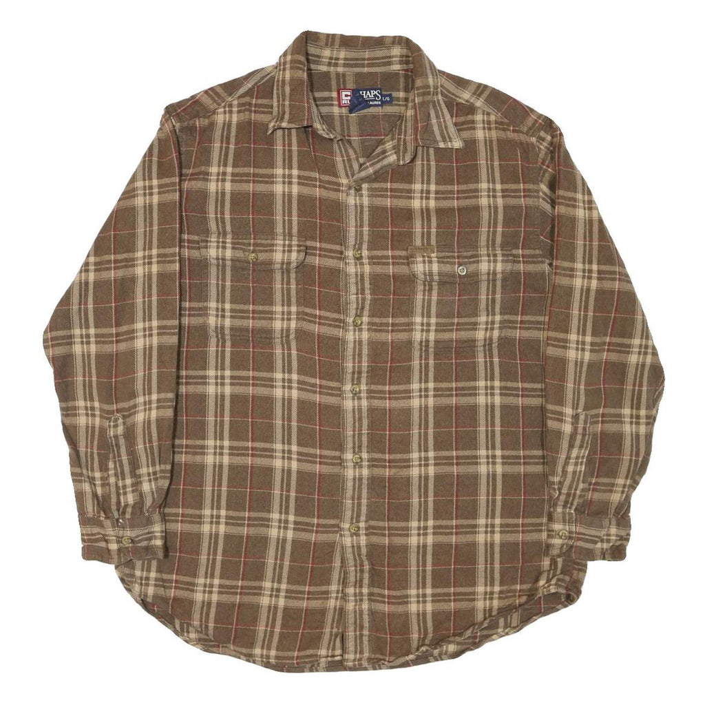 CHAPS RALPH LAUREN Mens Brown & Beige Check Shirt L Cotton Blend Casual Long