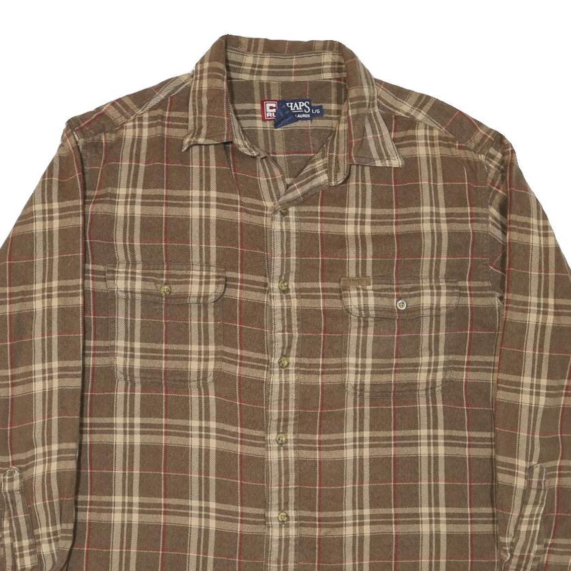 CHAPS RALPH LAUREN Mens Brown & Beige Check Shirt L Cotton Blend Casual Long