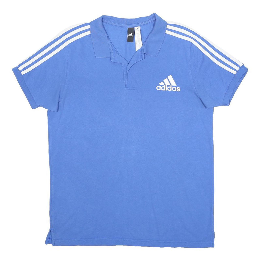 ADIDAS Mens Blue White Striped Logo Short Sleeve Polo Shirt L Cotton Casual