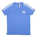 ADIDAS Mens Blue White Striped Logo Short Sleeve Polo Shirt L Cotton Casual