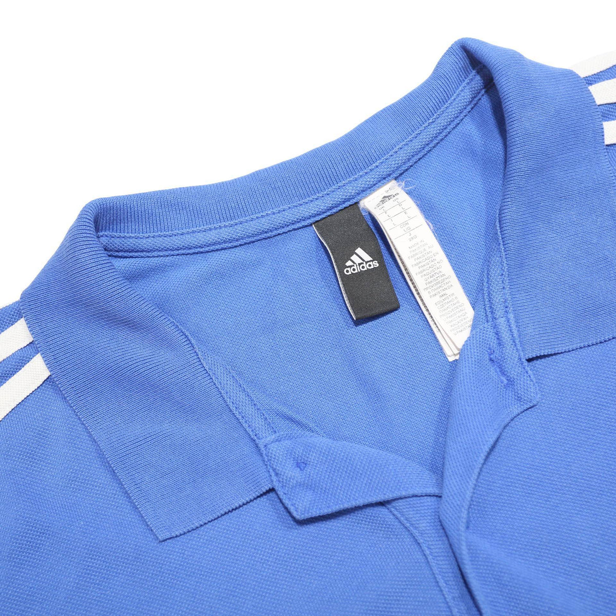 ADIDAS Mens Blue White Striped Logo Short Sleeve Polo Shirt L Cotton Casual