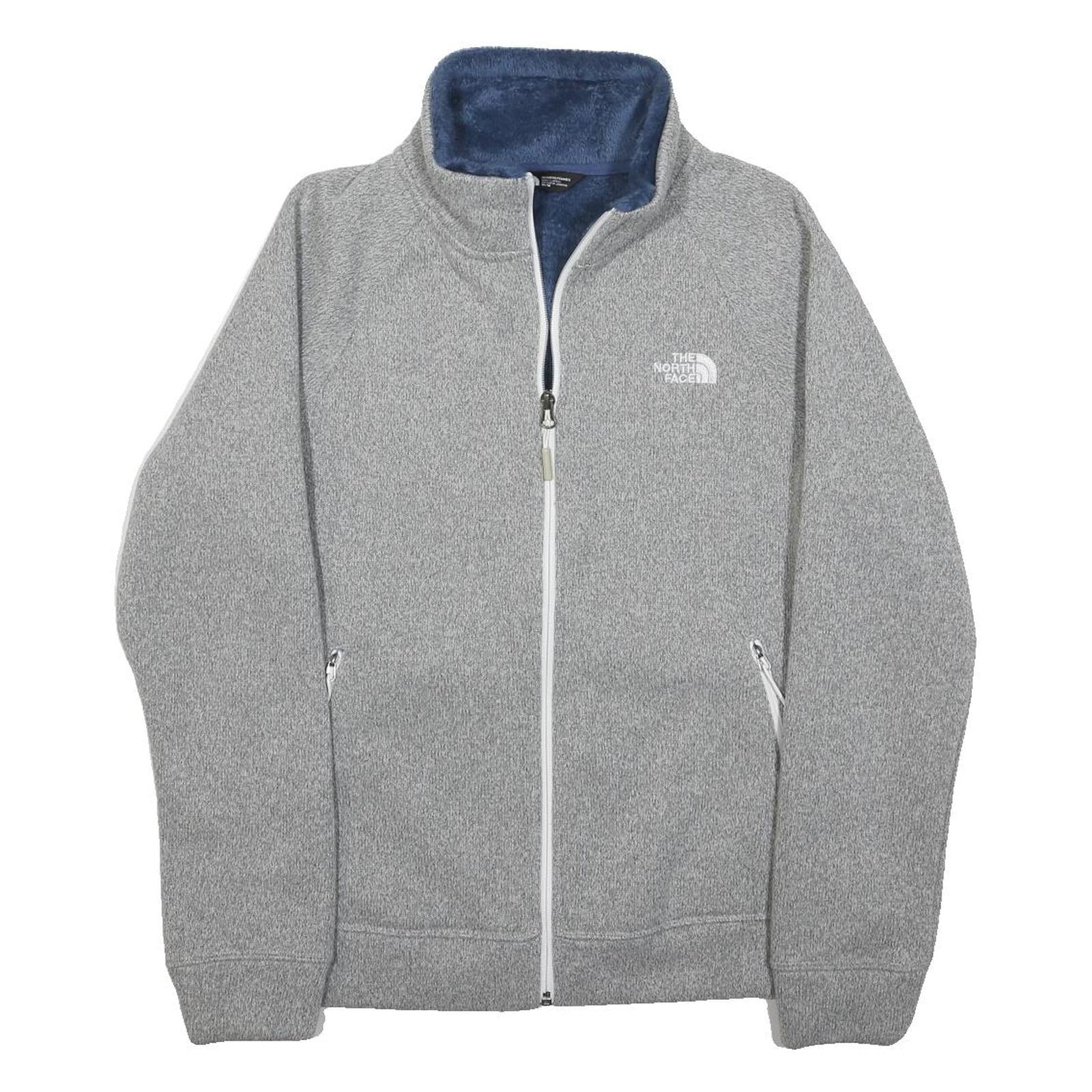 THE NORTH FACE Womens Grey Blue Jacket M Polyester Plain Zip Up Soft Fleece