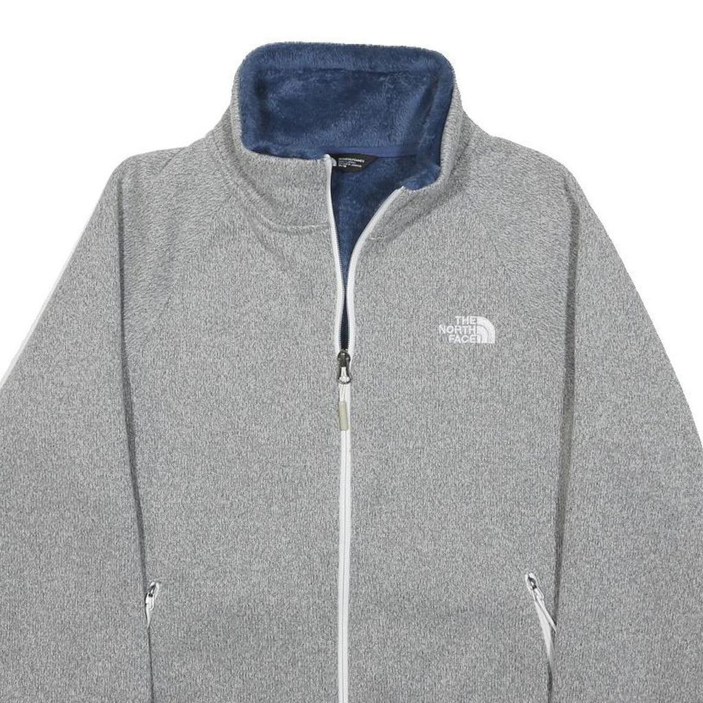 THE NORTH FACE Womens Grey Blue Jacket M Polyester Plain Zip Up Soft Fleece