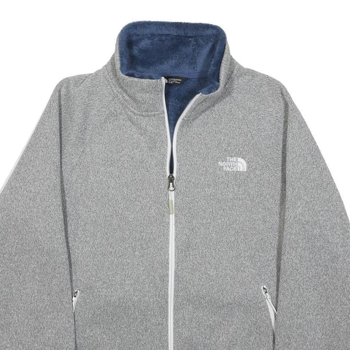 THE NORTH FACE Womens Grey Blue Jacket M Polyester Plain Zip Up Soft Fleece