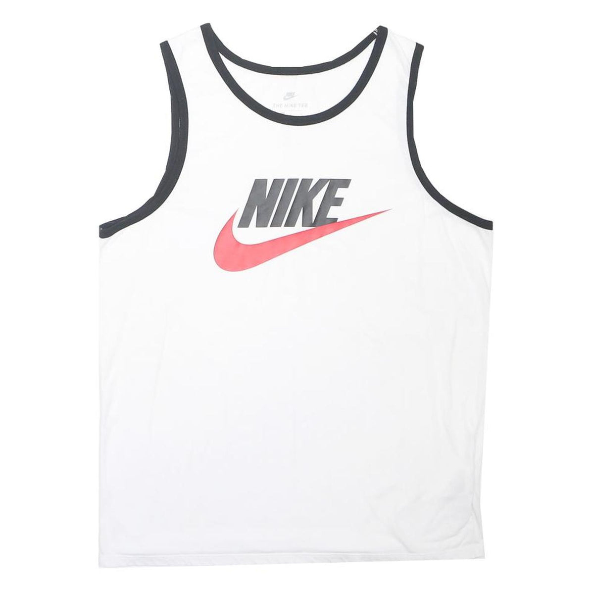 NIKE Mens White & Black Graphic Vest L Sleeveless Crew Neck Sportswear Casual