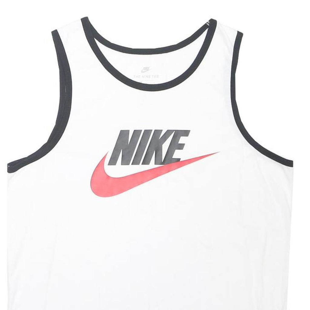 NIKE Mens White & Black Graphic Vest L Sleeveless Crew Neck Sportswear Casual