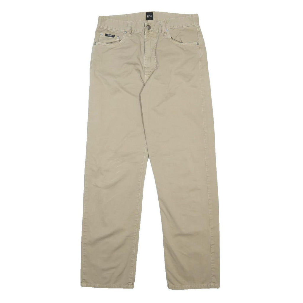 BOSS HUGO BOSS Mens Beige Cotton Regular Straight Trousers W30 L32 Classic