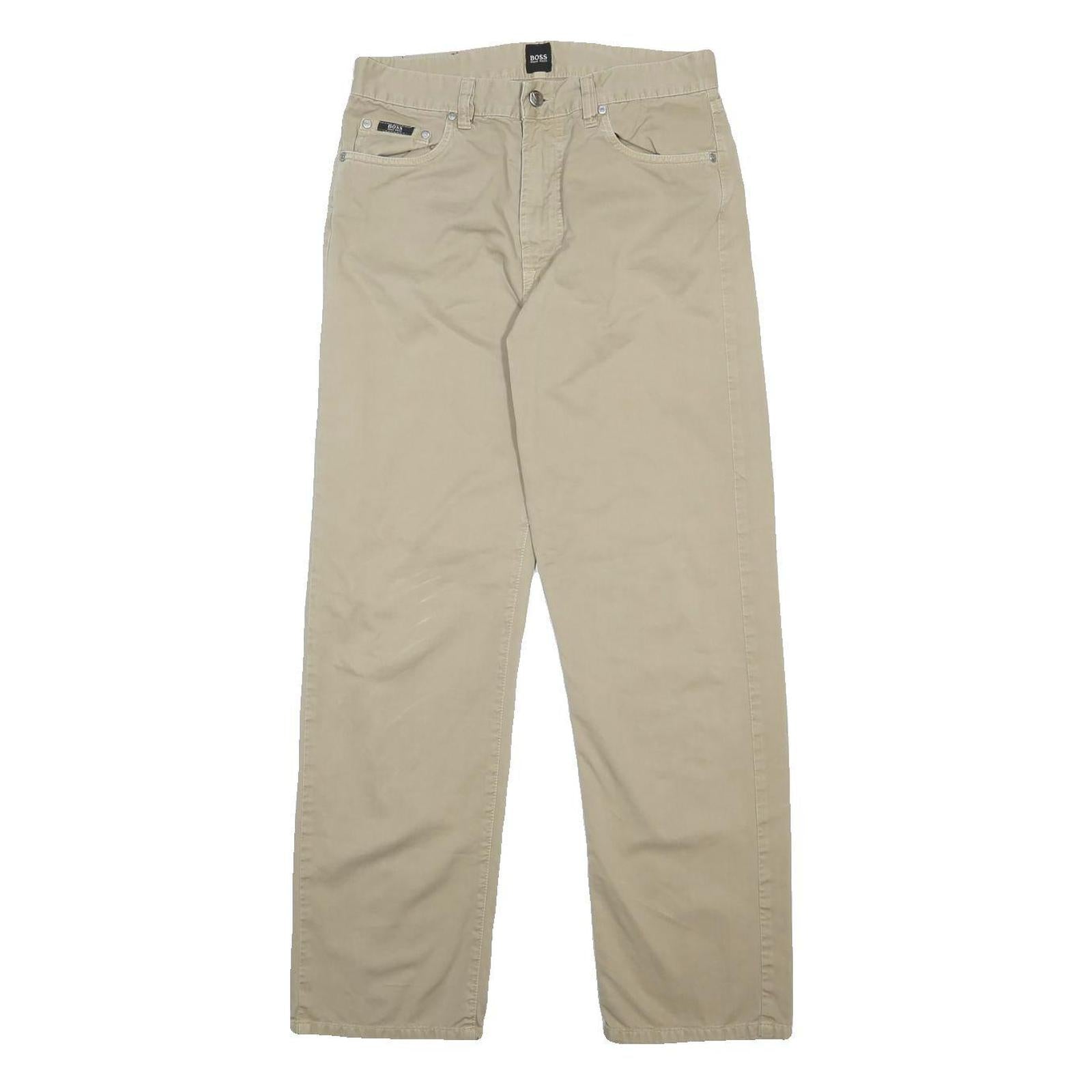 BOSS HUGO BOSS Mens Beige Cotton Regular Straight Trousers W30 L32 Classic