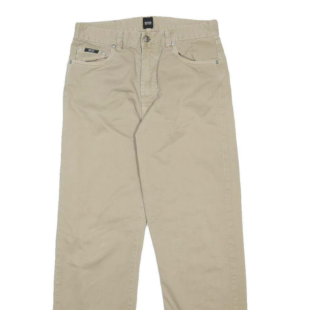 BOSS HUGO BOSS Mens Beige Cotton Regular Straight Trousers W30 L32 Classic