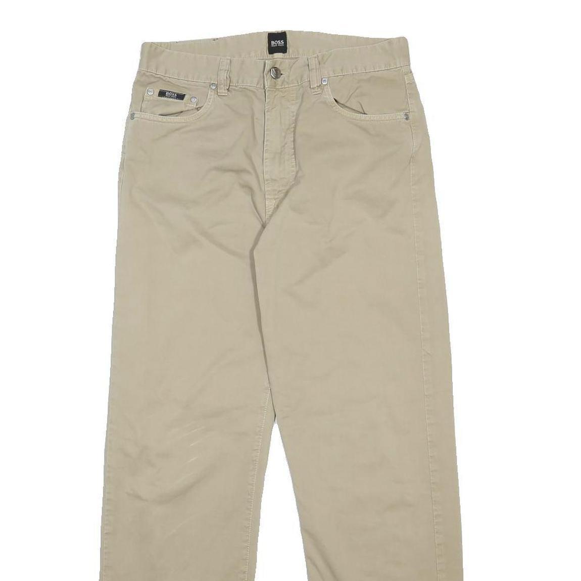 BOSS HUGO BOSS Mens Beige Cotton Regular Straight Trousers W30 L32 Classic