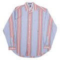 TOMMY HILFIGER Mens Blue & Red Stripe Shirt M Cotton Blend Long Sleeve Button