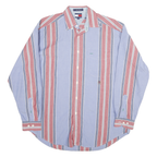TOMMY HILFIGER Mens Blue & Red Stripe Shirt M Cotton Blend Long Sleeve Button