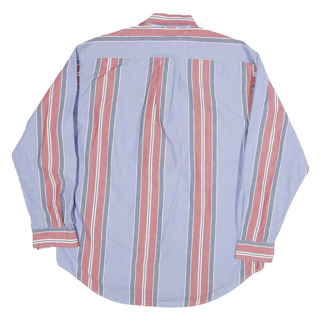 TOMMY HILFIGER Mens Blue & Red Stripe Shirt M Cotton Blend Long Sleeve Button