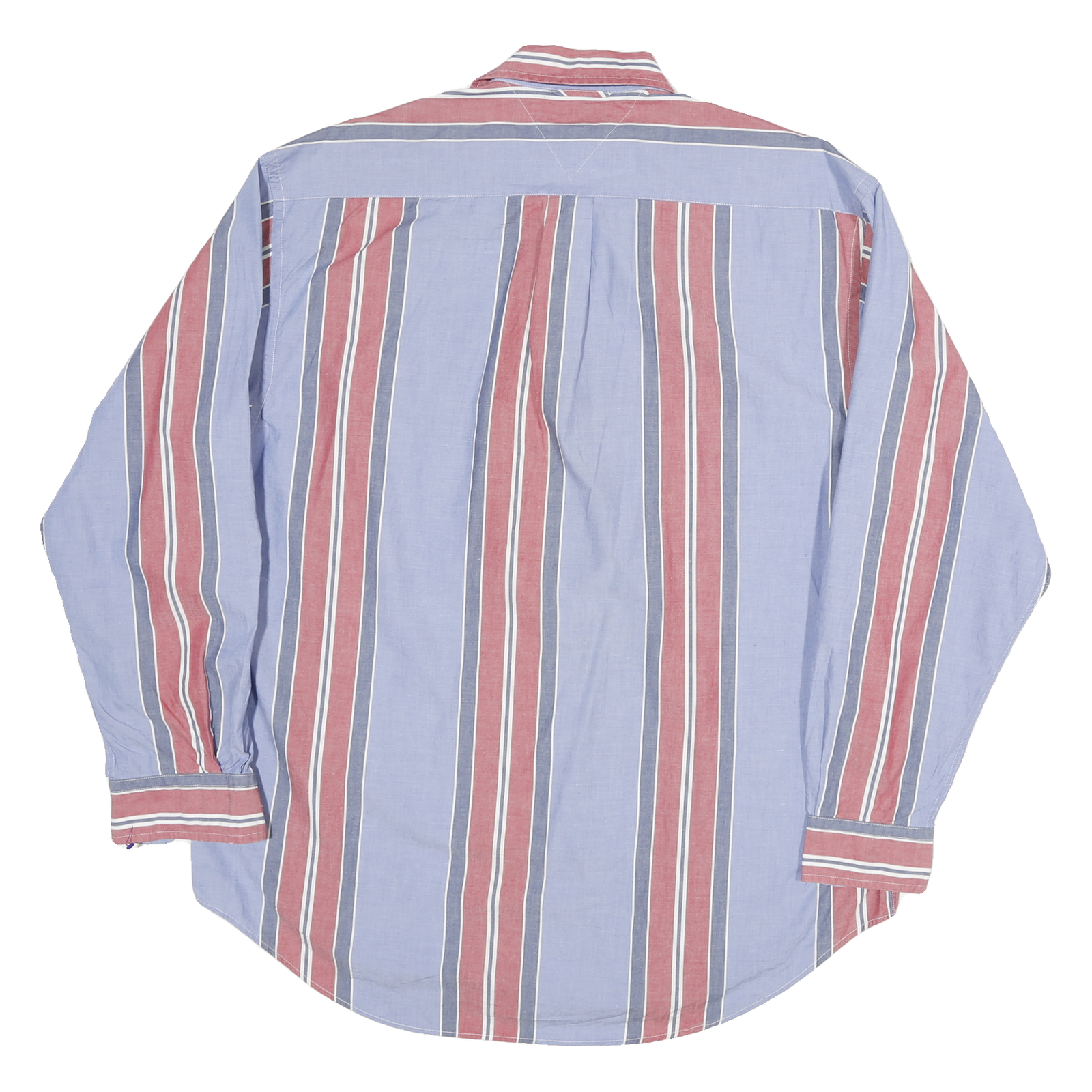 TOMMY HILFIGER Mens Blue & Red Stripe Shirt M Cotton Blend Long Sleeve Button
