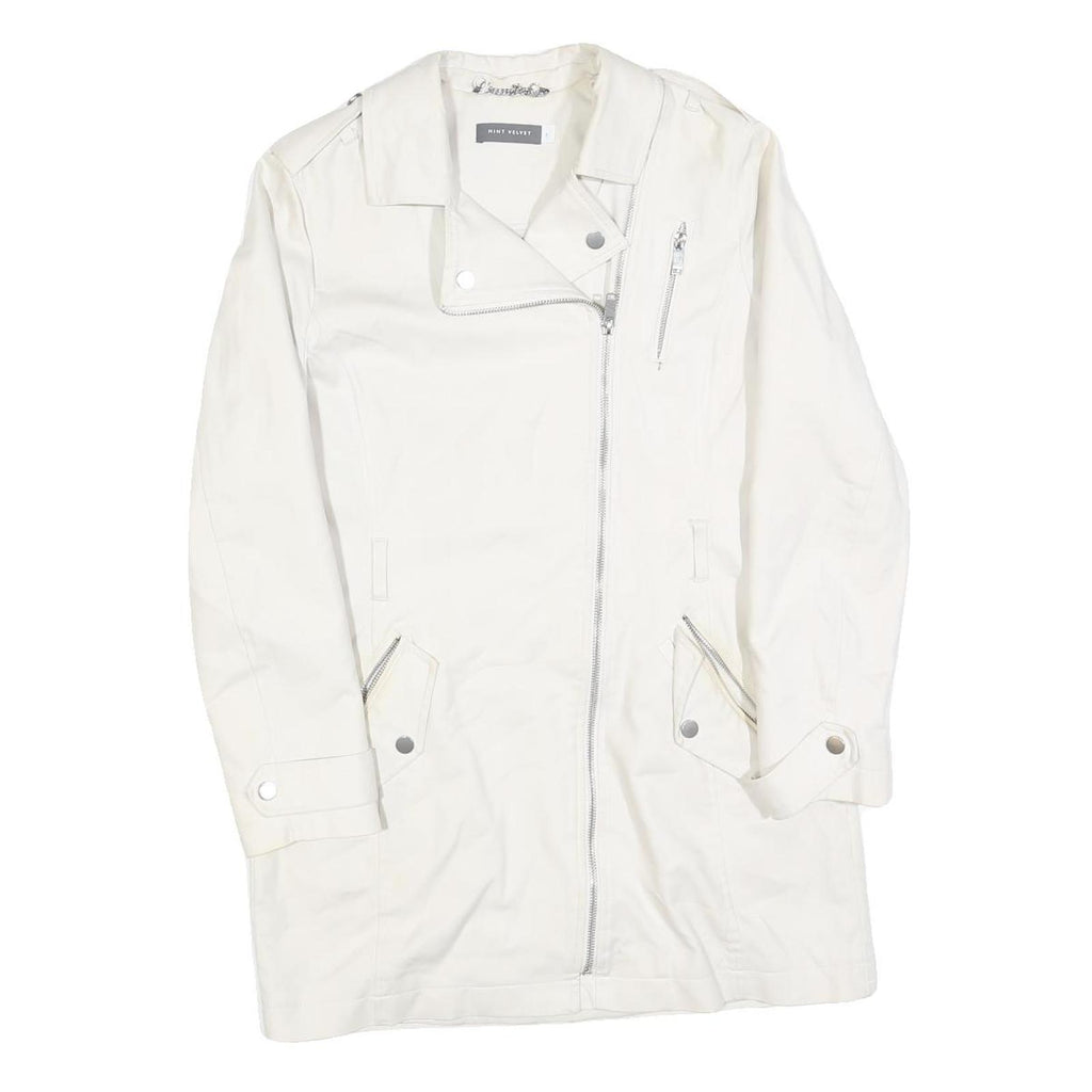 MINT VELVET Womens White Cotton Blend Button Jacket UK 8 Plain Long Sleeve