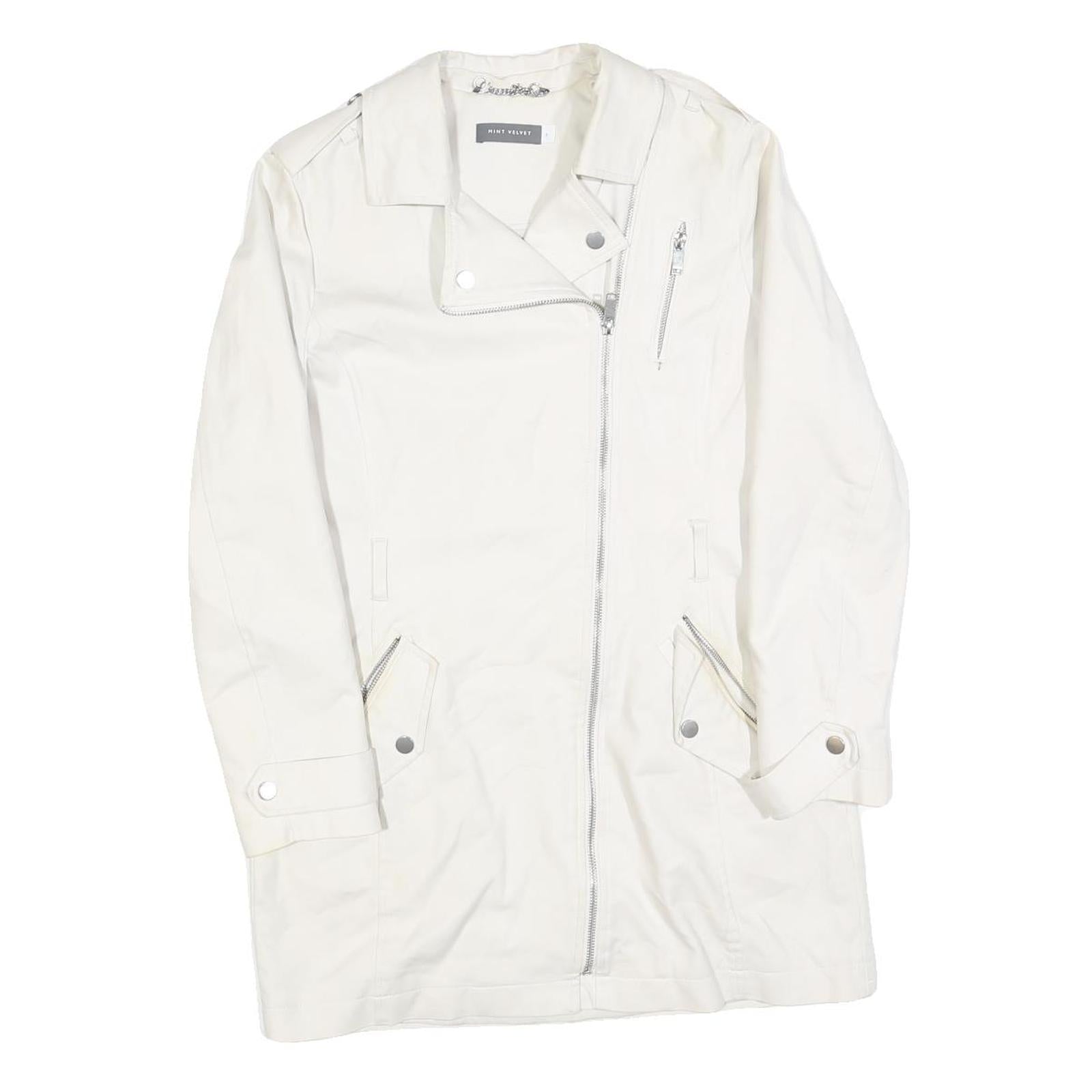 MINT VELVET Womens White Cotton Blend Button Jacket UK 8 Plain Long Sleeve