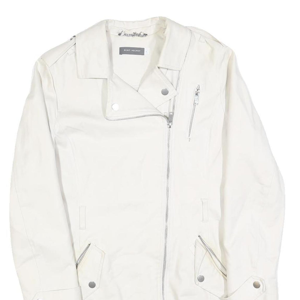 MINT VELVET Womens White Cotton Blend Button Jacket UK 8 Plain Long Sleeve