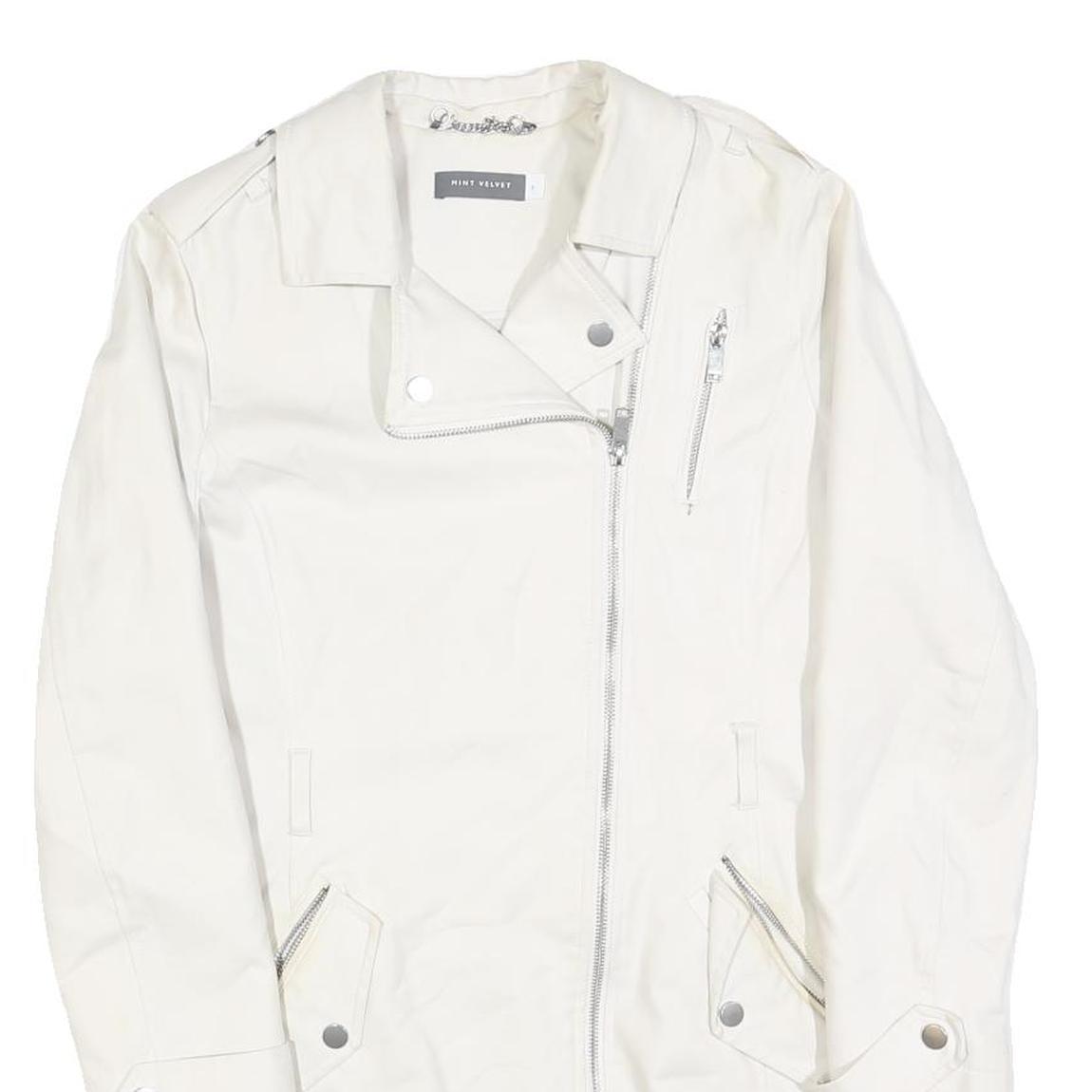 MINT VELVET Womens White Cotton Blend Button Jacket UK 8 Plain Long Sleeve