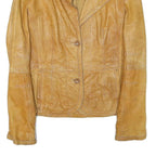MNG Womens Yellow Leather Zip Jacket M Genuine Leather Soft Fit Button Collar