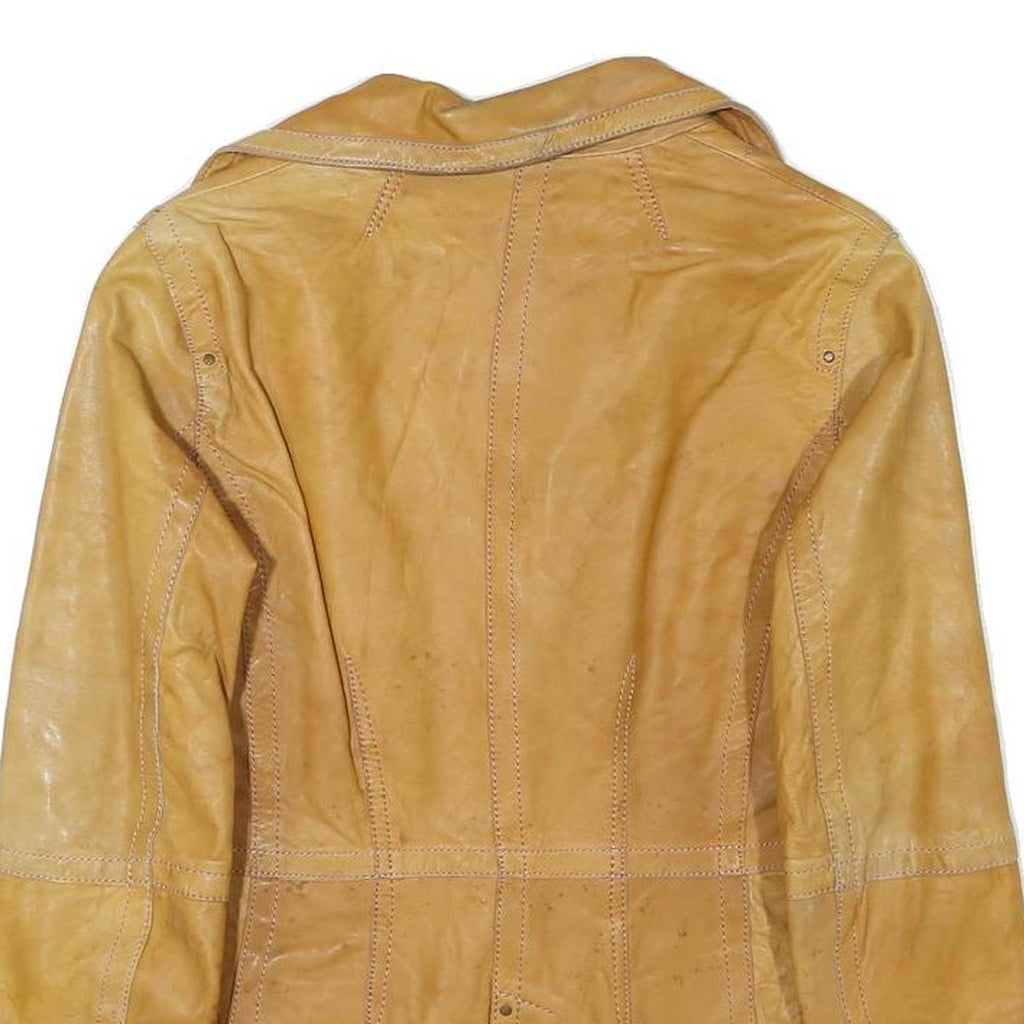 MNG Womens Yellow Leather Zip Jacket M Genuine Leather Soft Fit Button Collar
