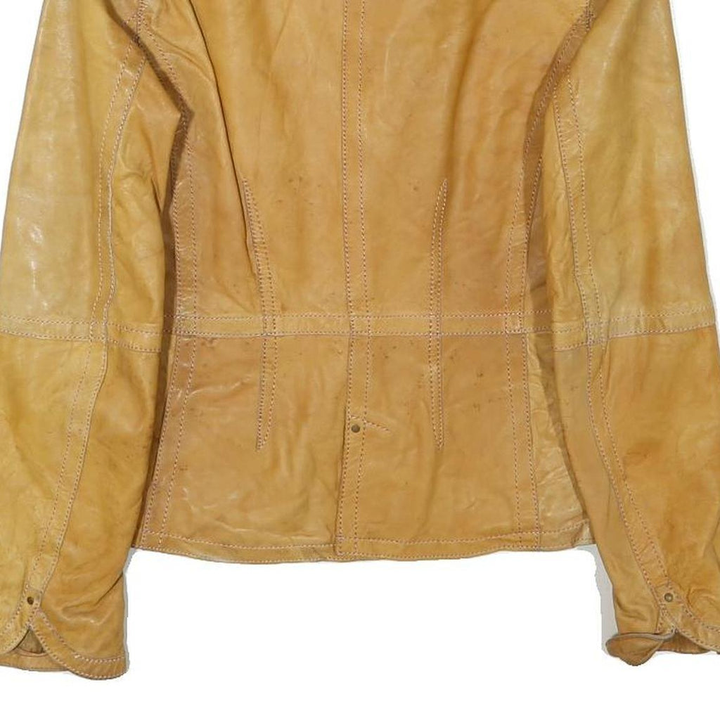 MNG Womens Yellow Leather Zip Jacket M Genuine Leather Soft Fit Button Collar