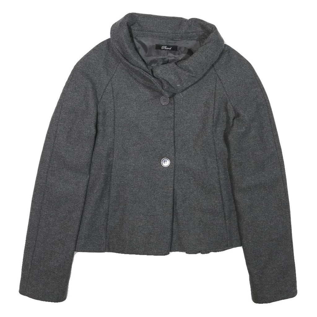 PHARD Womens Grey Wool Blend Peplum Jacket XS Zip Collar Long Sleeve Plain