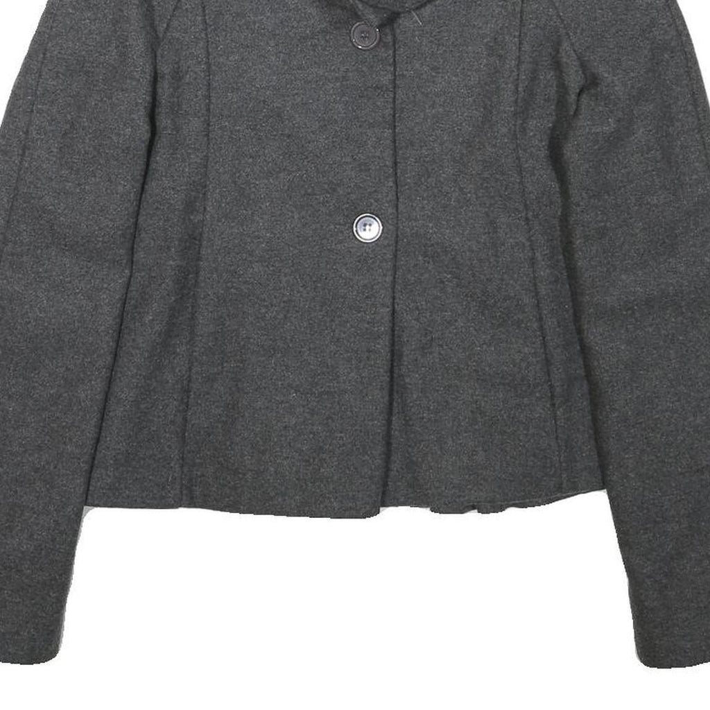 PHARD Womens Grey Wool Blend Peplum Jacket XS Zip Collar Long Sleeve Plain