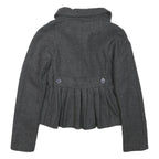 PHARD Womens Grey Wool Blend Peplum Jacket XS Zip Collar Long Sleeve Plain