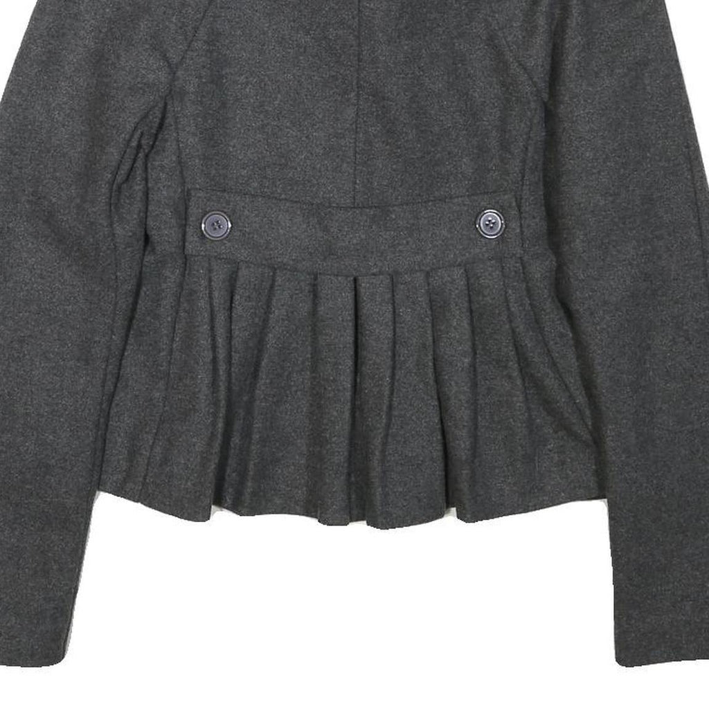 PHARD Womens Grey Wool Blend Peplum Jacket XS Zip Collar Long Sleeve Plain