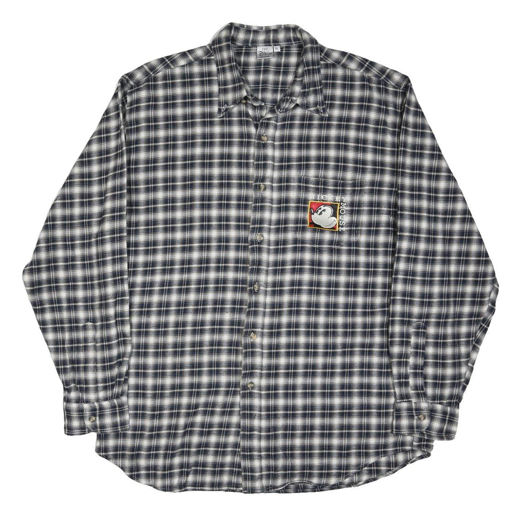 DISNEY Mens Black & White Plaid Shirt XL Cotton Blend Long Sleeve Casual
