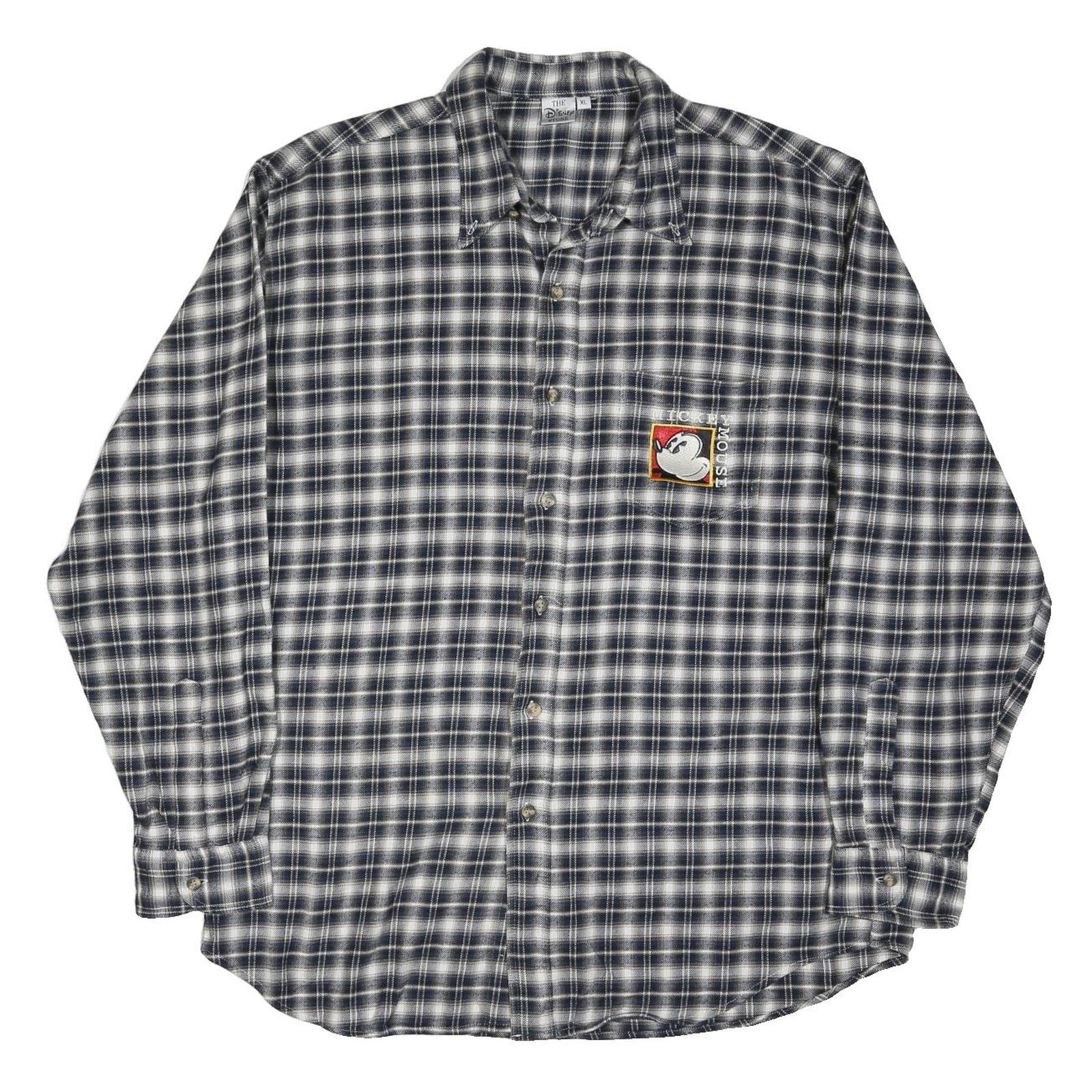 DISNEY Mens Black & White Plaid Shirt XL Cotton Blend Long Sleeve Casual