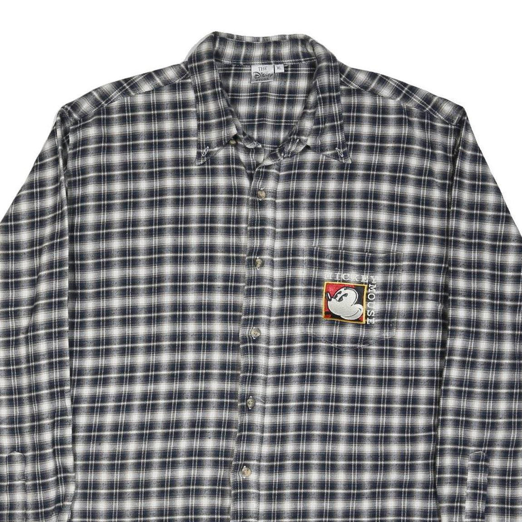 DISNEY Mens Black & White Plaid Shirt XL Cotton Blend Long Sleeve Casual