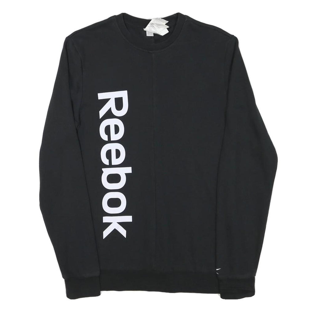 REEBOK Mens Black Crew Neck S Cotton Blend Sweatshirt Large Logo Print