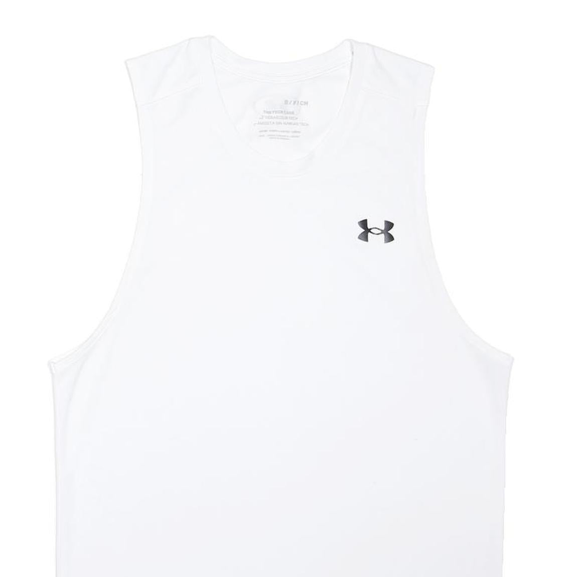 UNDER ARMOUR Mens White Sleeveless Crew Neck S Performance Sports Gym Vest