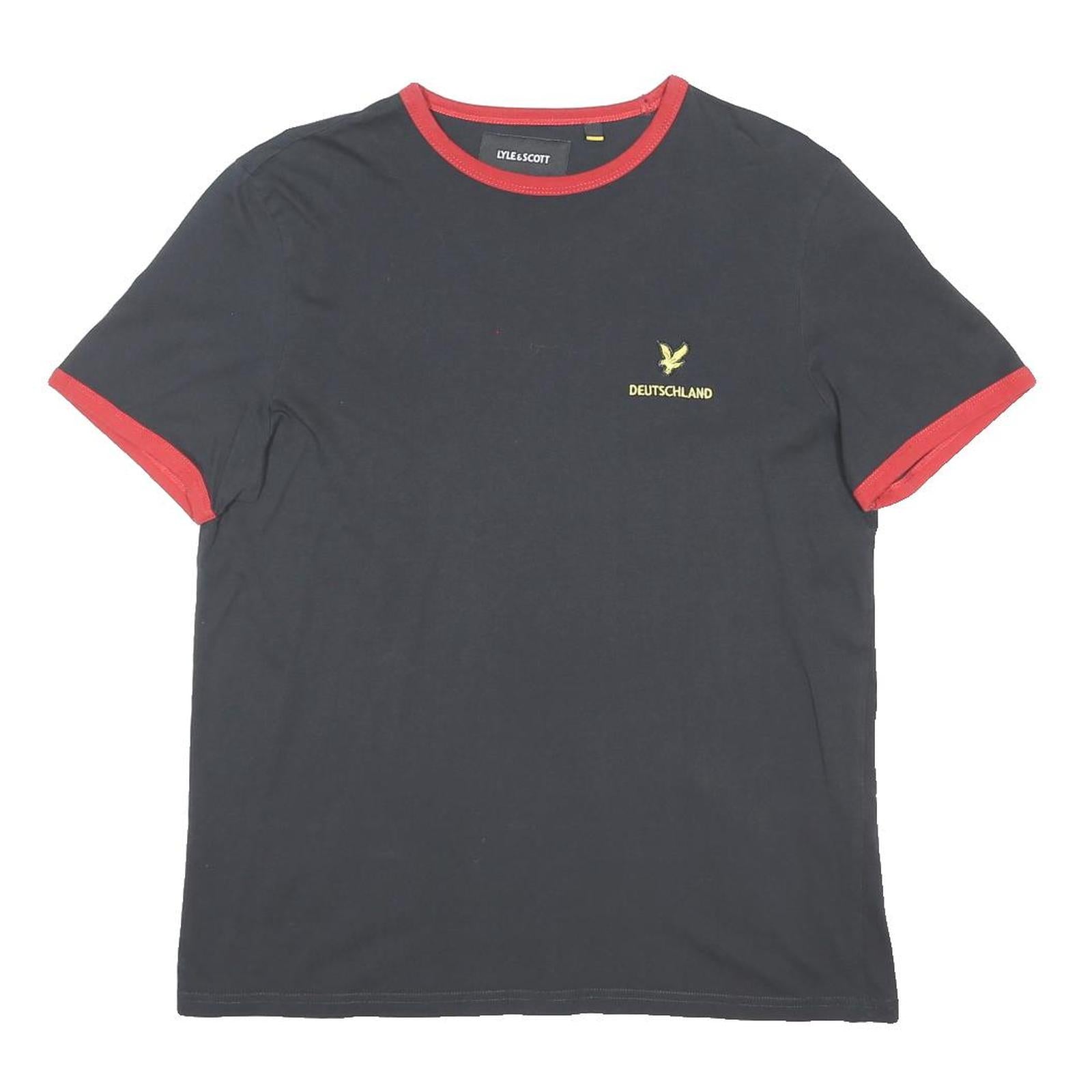 LYLE & SCOTT Mens Black & Red Deutschland Graphic T-Shirt L Short Sleeve Crew